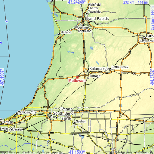 Topographic map of Mattawan