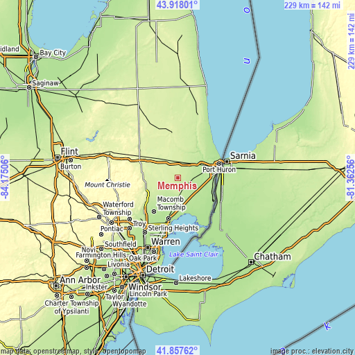 Topographic map of Memphis