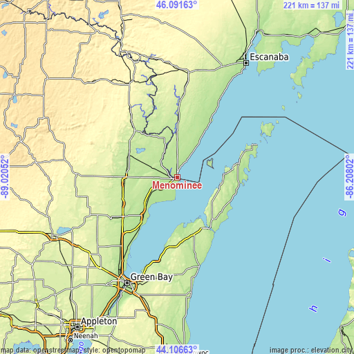 Topographic map of Menominee