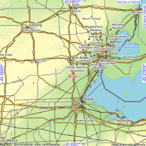 Topographic map of Milan