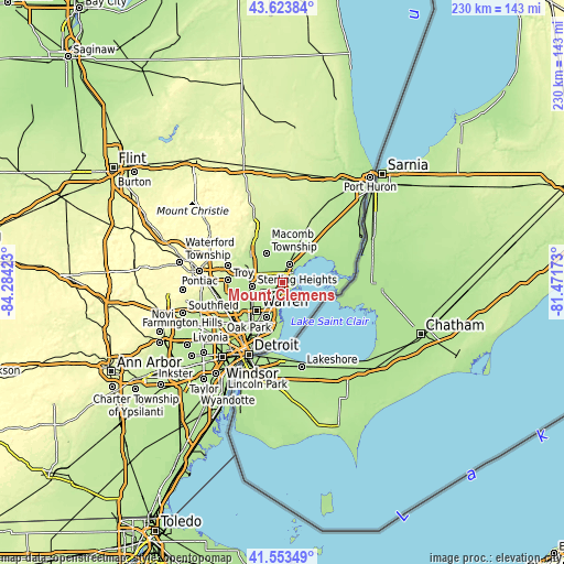 Topographic map of Mount Clemens