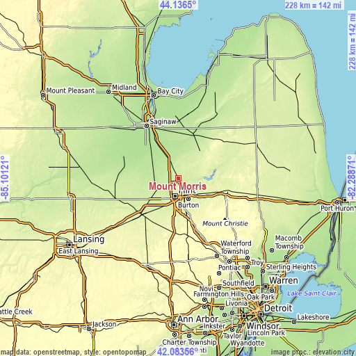 Topographic map of Mount Morris