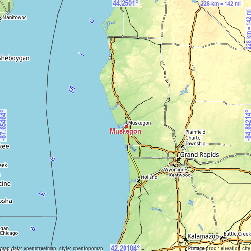 Topographic map of Muskegon