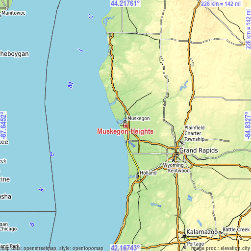 Topographic map of Muskegon Heights