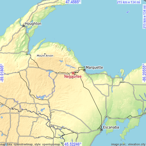 Topographic map of Negaunee