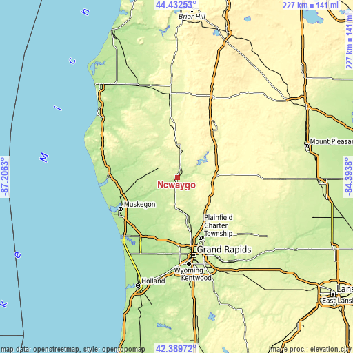 Topographic map of Newaygo