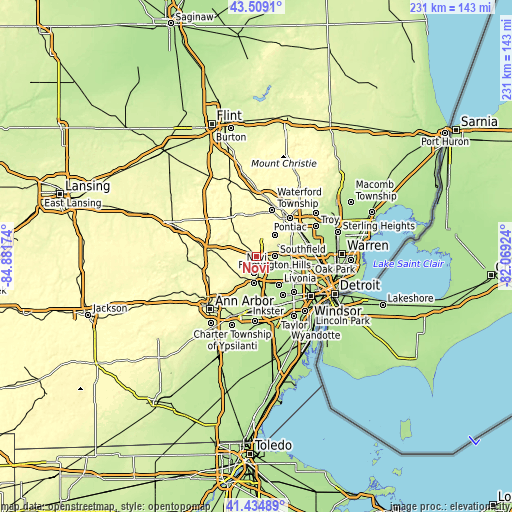 Topographic map of Novi