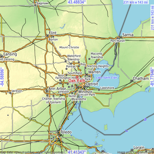 Topographic map of Oak Park