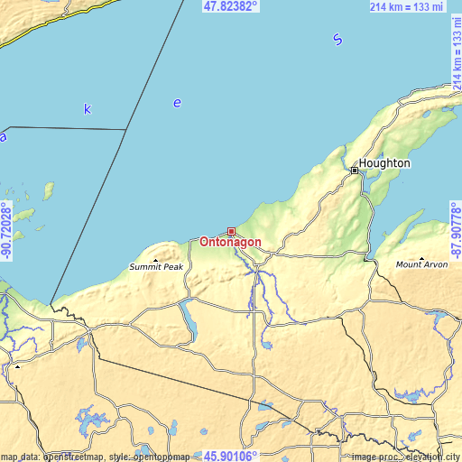 Topographic map of Ontonagon