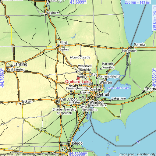 Topographic map of Orchard Lake