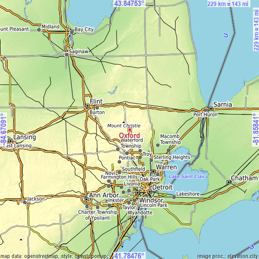 Topographic map of Oxford