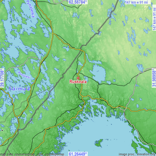 Topographic map of Ruskeala