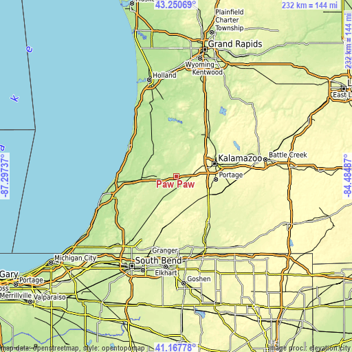 Topographic map of Paw Paw