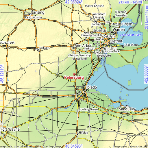 Topographic map of Petersburg