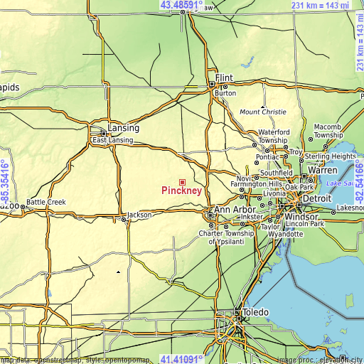 Topographic map of Pinckney