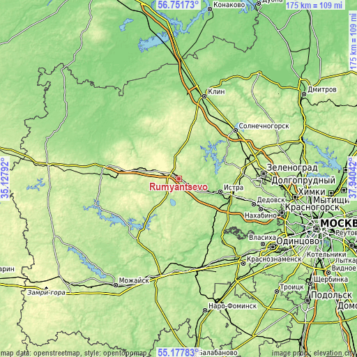 Topographic map of Rumyantsevo