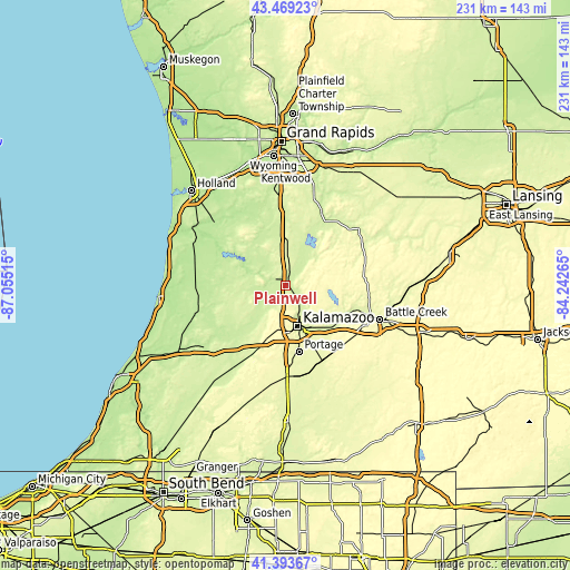 Topographic map of Plainwell