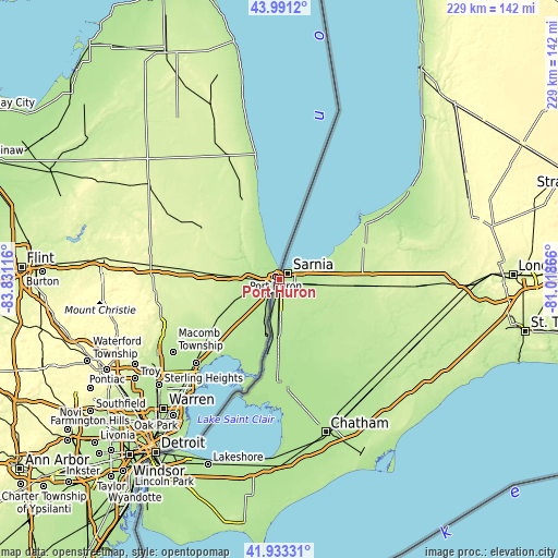 Topographic map of Port Huron