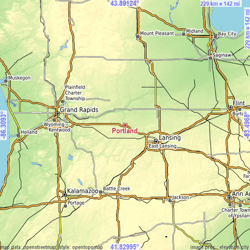 Topographic map of Portland