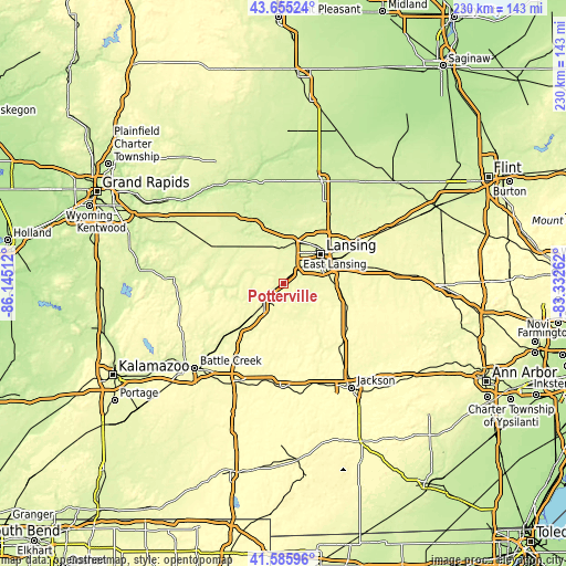 Topographic map of Potterville