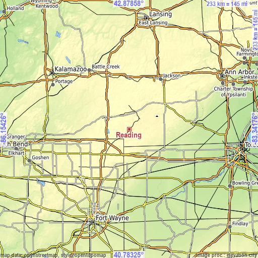 Topographic map of Reading