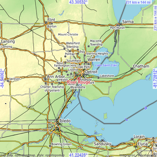 Topographic map of River Rouge