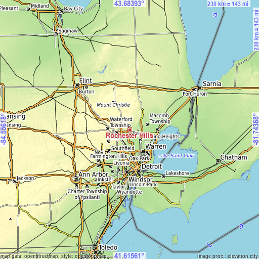 Topographic map of Rochester Hills