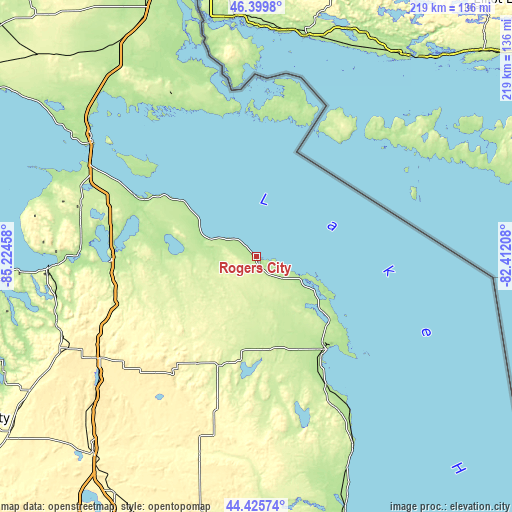 Topographic map of Rogers City