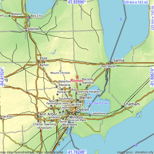 Topographic map of Romeo