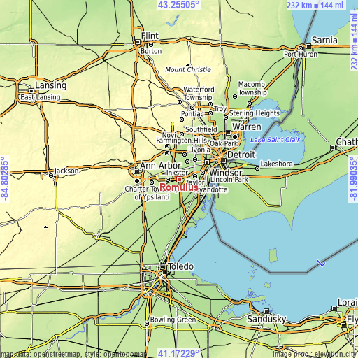 Topographic map of Romulus