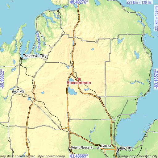 Topographic map of Roscommon