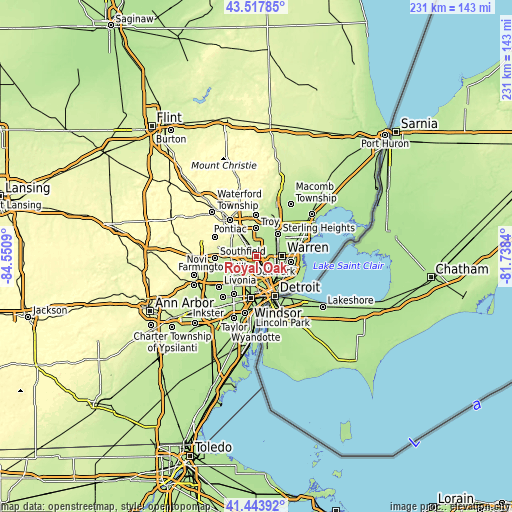 Topographic map of Royal Oak