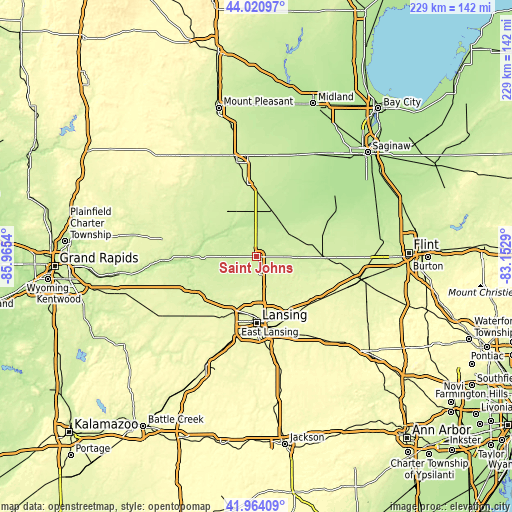 Topographic map of Saint Johns