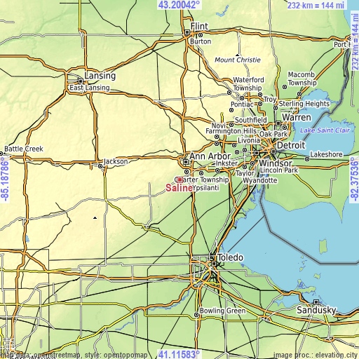 Topographic map of Saline