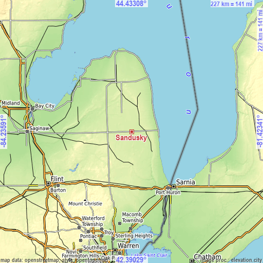 Topographic map of Sandusky