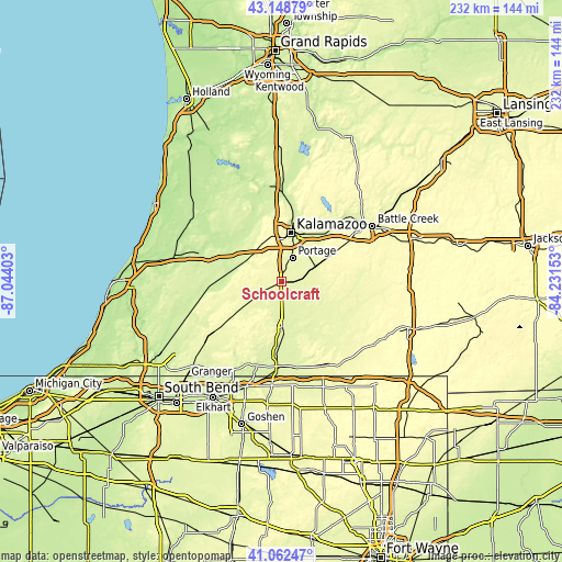 Topographic map of Schoolcraft