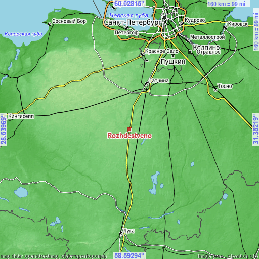 Topographic map of Rozhdestveno