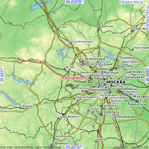 Topographic map of Rozhdestveno