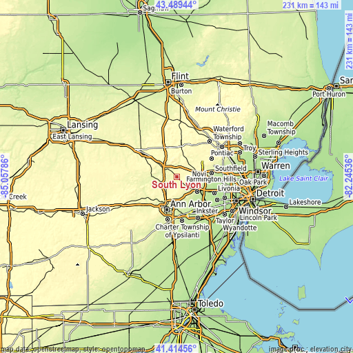 Topographic map of South Lyon