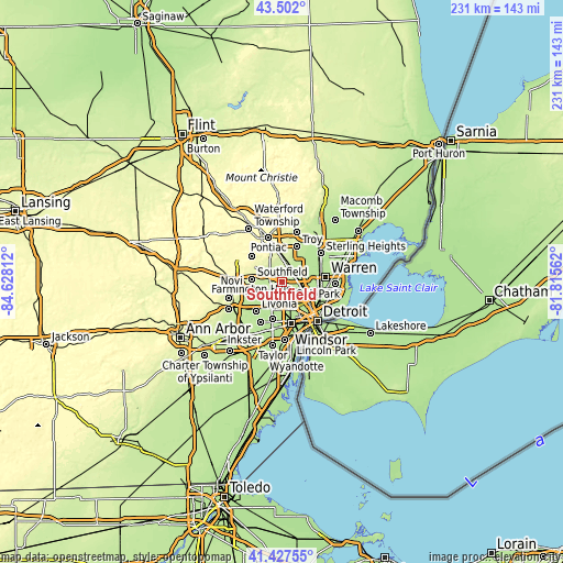 Topographic map of Southfield