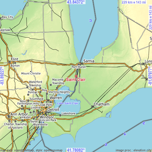 Topographic map of Saint Clair