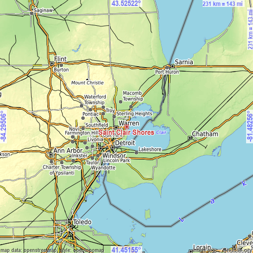 Topographic map of Saint Clair Shores
