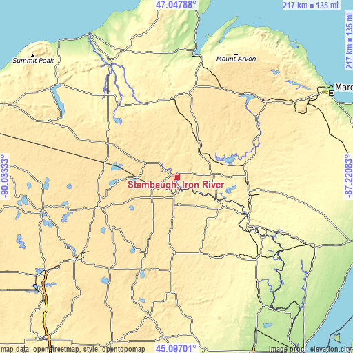 Topographic map of Stambaugh, Iron River