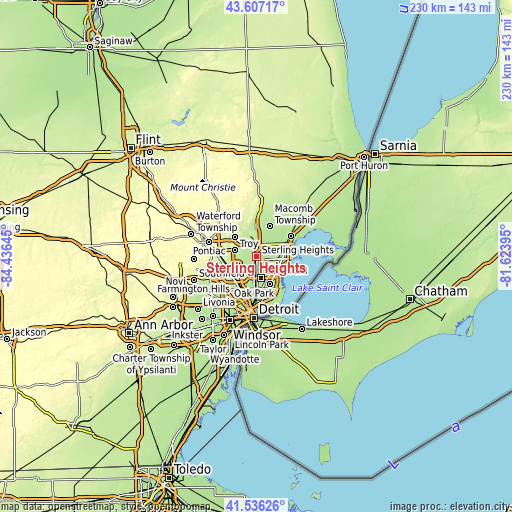 Topographic map of Sterling Heights