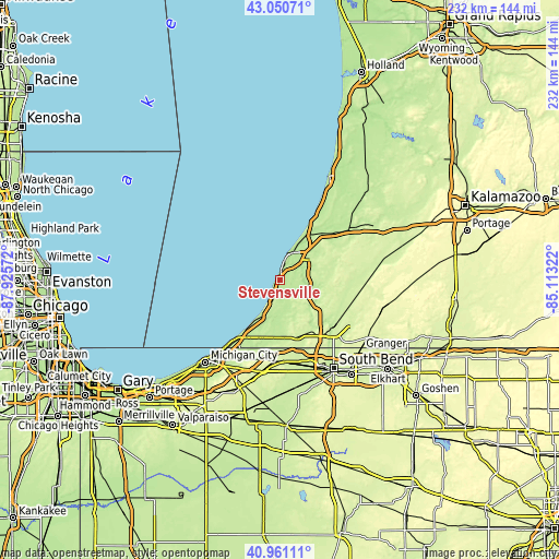 Topographic map of Stevensville