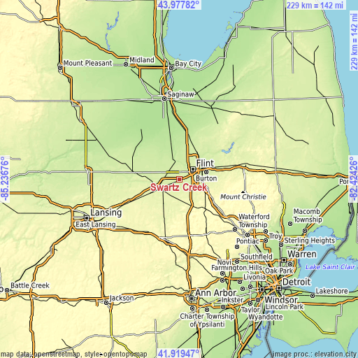 Topographic map of Swartz Creek