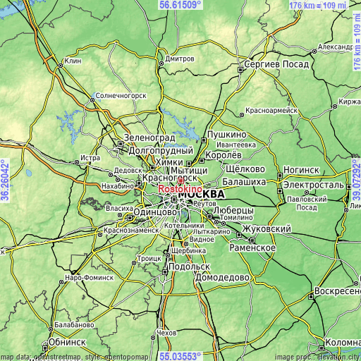 Topographic map of Rostokino