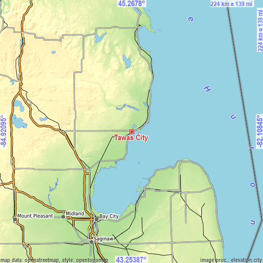 Topographic map of Tawas City