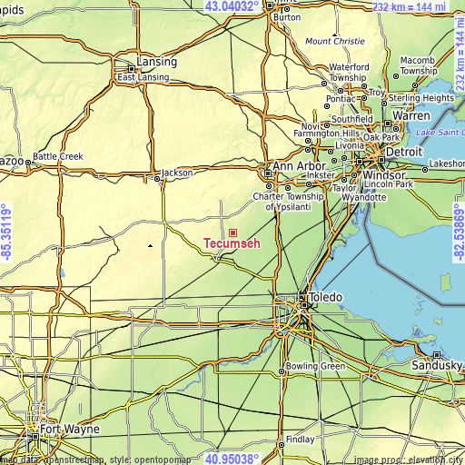 Topographic map of Tecumseh