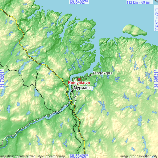 Topographic map of Roslyakovo